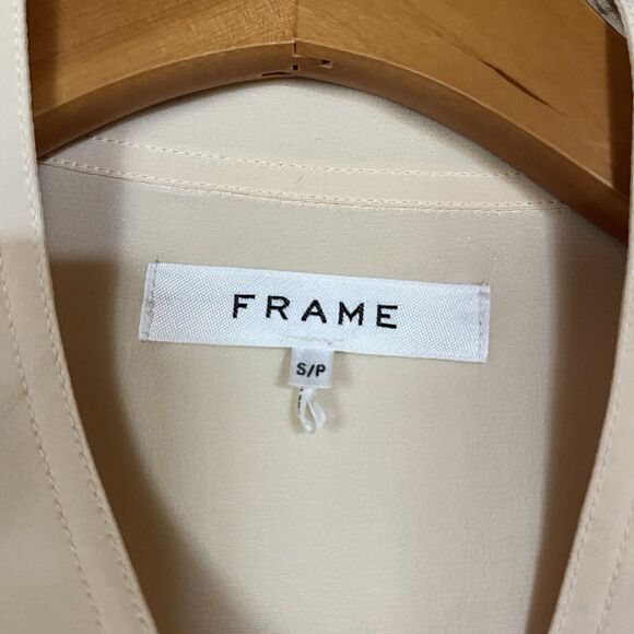 Frame 100% Silk Long Sleeve Button Down Blouse, Patch Pockets Ivory Size Small - Picture 4 of 15